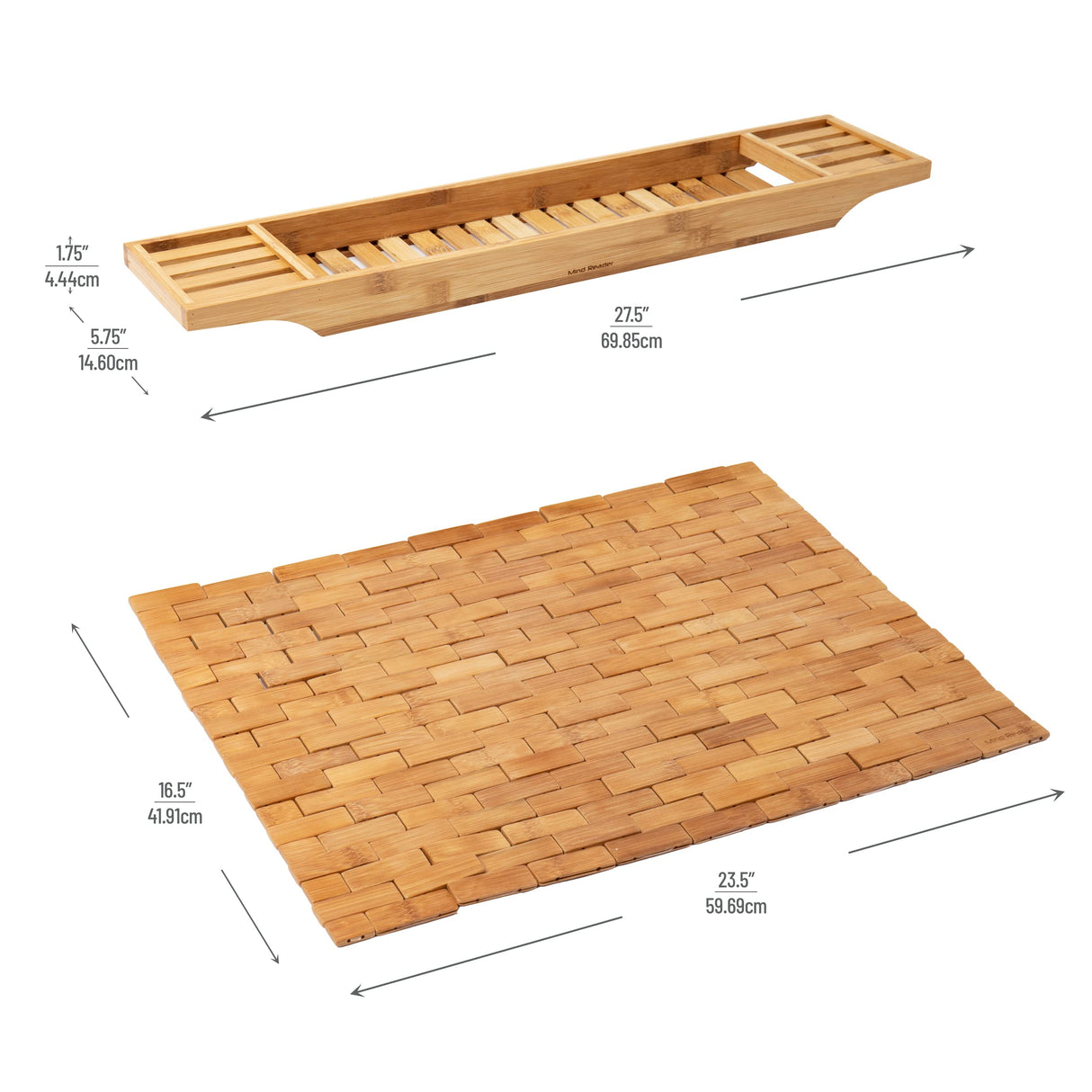 Mind Reader Bathtub Tray and Bath Mat Set, Bathroom Accessories, Rayon from Bamboo, 27.5" L x 5.75" W x 1.75" H, 2 pcs, Brown Mind Reader