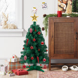 3ft Artificial Christmas Tree with Gold Tree Topper Star, Mini Xmas Pine Tree with 4-Leg Stable Plastic Base, Small Tabletop Christmas Decoration for Home Office Holiday Party Indoor Use FLAGLY