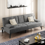 Shintenchi Futon Sofa Bed, Velvet Foldable Couch Reclining Sleeper w/Removable Armrests, Upholstered Loveseat w/Folding Cup Holders for Home, Office, Dark Gray Shintenchi