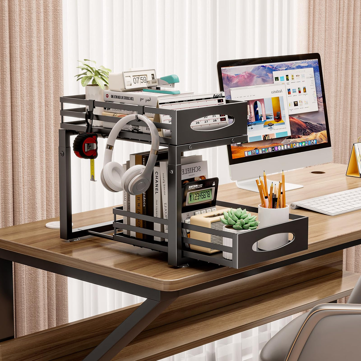 mixeshop Under Sink Organizer, Pull Out Cabinet Organizers, Slide Sink Steel Shelf Cabinet Storage Shelves, Under Sink Storage for Kitchen Bathroom Cabinet (Black, 2 Pack) mixeshop