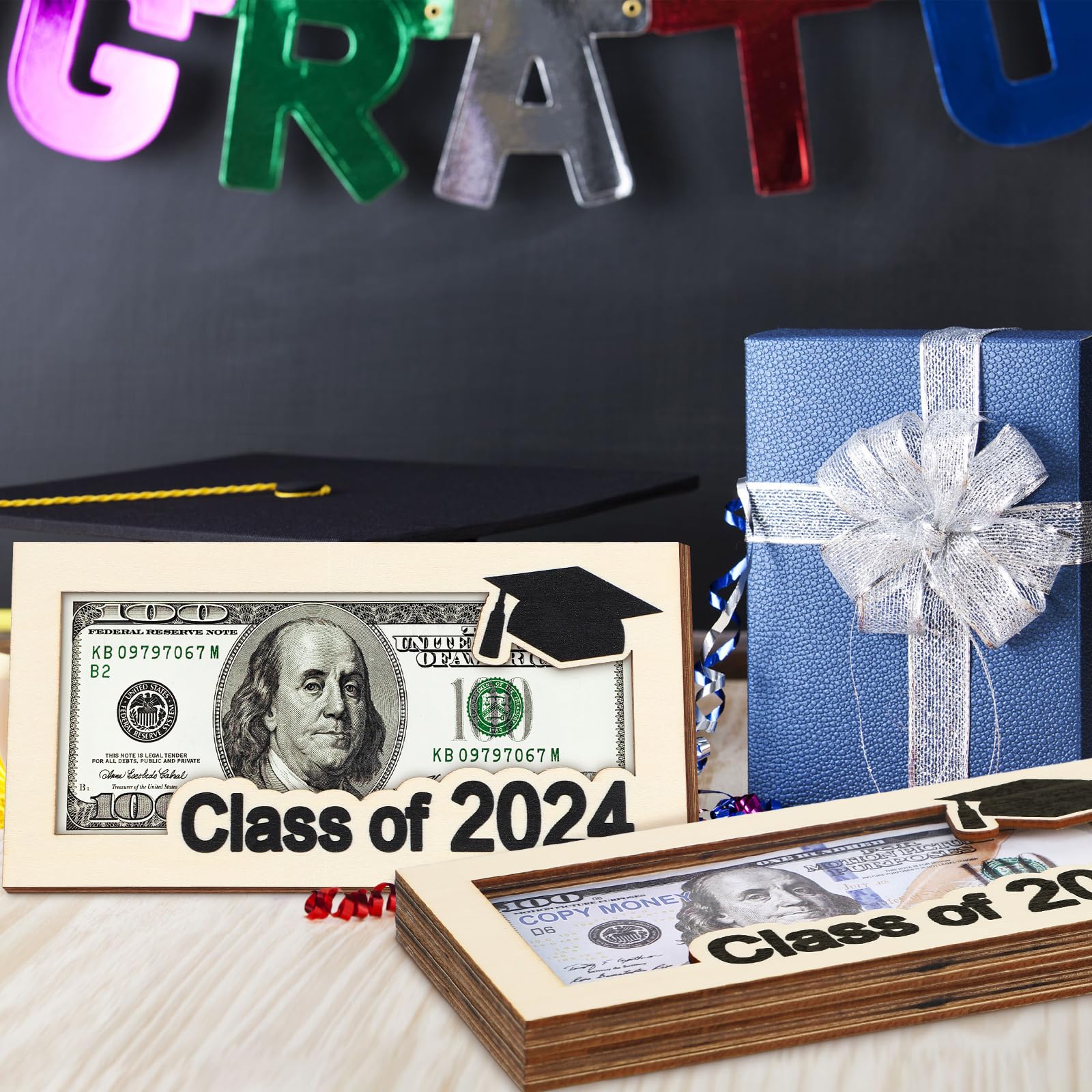 Beeveer 3 Pieces Graduation Money Gift Holder Wooden Graduation Card Box Cash Holder Class of 2024 Cash Envelope Money Wallet Senior Money Gift DIY Money Holder Birthday Present for Grad - WoodArtSupply