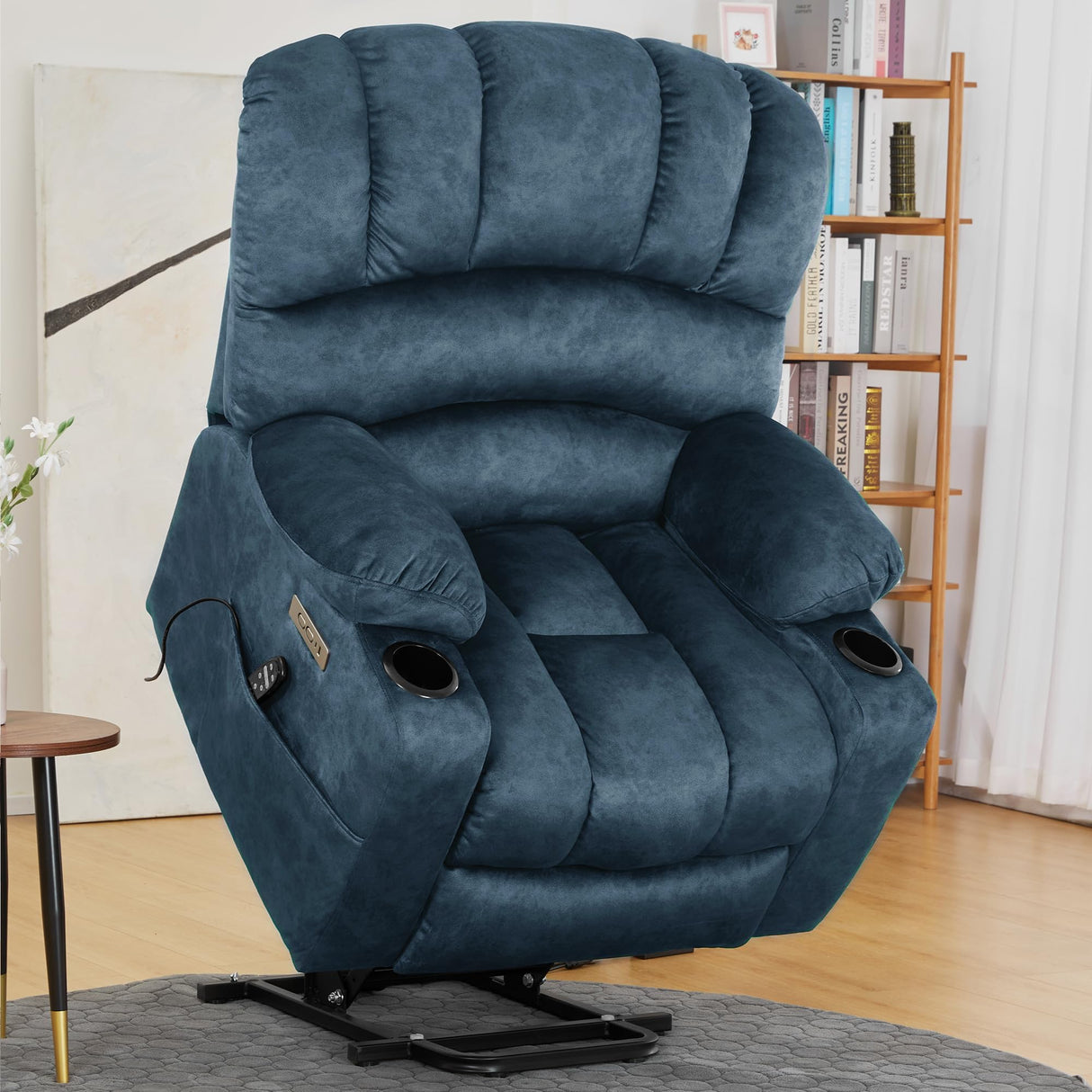 DURASPACE Power Lift Recliner Electric Lift Massage Recliner Chairs with Heat, Large Shell Velvet Backrest Lift Chair Recliners for Elderly, Seniors (Blue) DURASPACE