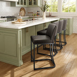 MAISON ARTS Counter Height Bar Stools with Back Set of 3 for Kitchen Counter, 24 Inch Modern Upholstered Faux Leather Barstools Farmhouse Bar Chairs Luxury Island Stools Support 330LBS, Grey MAISON ARTS