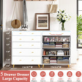 JanflyHome Drawer Dresser with LED Lights, 38" H Tall Tempered Glass Top Dresser, Modern White Wood Chest of Drawers with Jewelry Organizer & Jewelry Display for Bedroom, Living Room, White JanflyHome