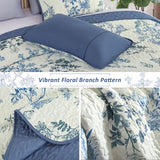 WONGS BEDDING Blue Floral Quilt Set King,Botanical Leaf & Butterfly Pattern Bedspread Coverlet Set,Soft Beautiful Farmhouse Plants Quilts Bedding Set for All Seasons(104"×90") WONGS BEDDING