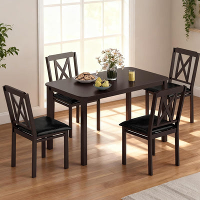 Tangkula 47" Dining Table Set for 4, Farmhouse Solid Wood Dinette Set w/Rubber Wood Legs, 4 Padded Chairs, Mid-Century Modern Dining Table and Chairs Set for Kitchen, Dining Room