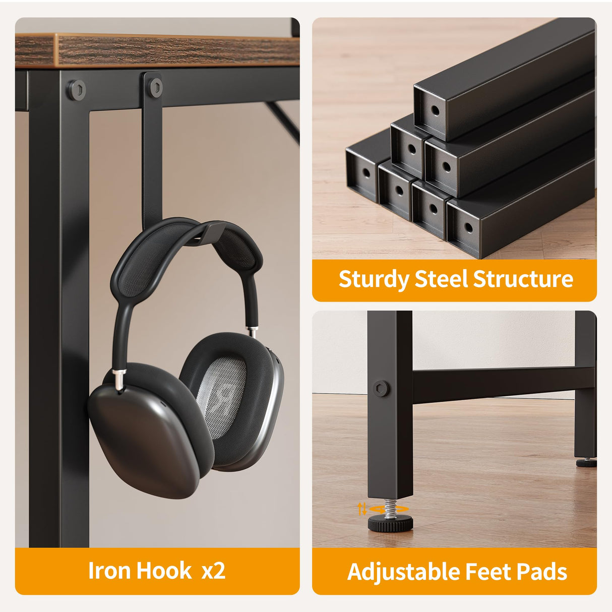 CubiCubi Computer Corner Desk with Storage Shelves, 47 Inch Reversible L Shaped Desk with Bookshelf, Home Office Writing Desk with Hooks, Small L Study Table, Rustic Brown CubiCubi