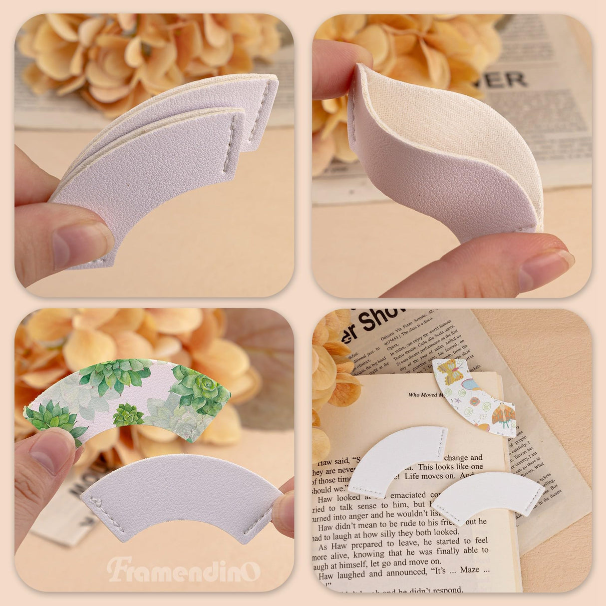 Framendino, 30 Pack Sublimation PU Leather Corner Bookmark Round Bow White Bookmark Blanks for DIY Craft Framendino