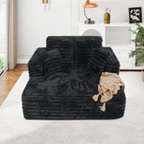 JEEOHEY 56"W Oversized Chaise Lounge Chair Indoor,Plush Faux Fur Sleeper Sofa Couch Bed with Pillows&Wide Armrest,Fluffy Comfy Cloud Sofa,Compression Foam Boneless Couch for Living Room,Bedroom(Black) JEEOHEY