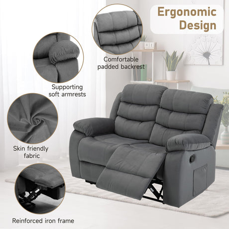 Cooexult Loveseat Recliner, Double Recliner with Side Pockets, Manual Reclining Loveseat for Living Room, Home Theater, RV, Dark Grey Cooexult