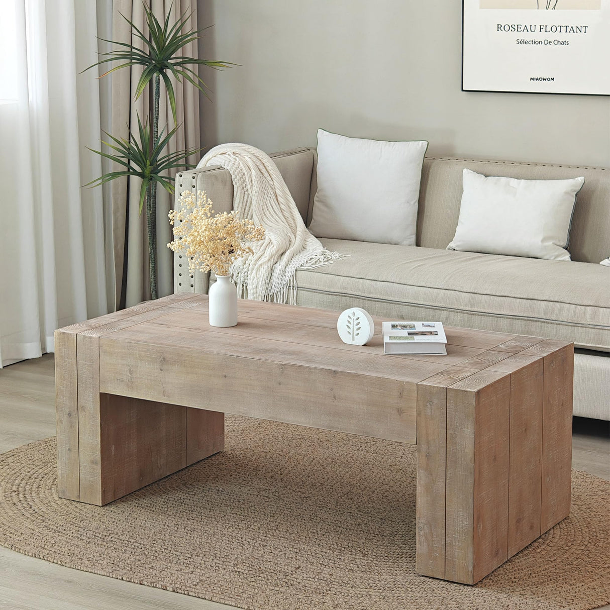 FGXJY Natural Wood Coffee Tables for Living Room, Rectangle Cocktail Table Wooden Room Table, Rustic Coffee Table for Office and Apartment FGXJY