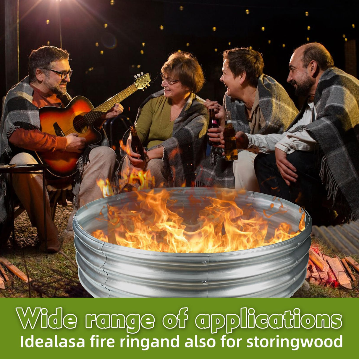 4FT Diameter Camp Fire Ring Pit, Large Round Galvanized Steel Fire Pit, Heavy Duty Steel Fire Pit Silver for Backyard, Camping, Bonfire (4x4x1FT) TBMLC