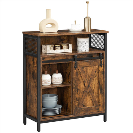VASAGLE Buffet Cabinet, Coffee Bar Storage Cabinet, Sideboard with 1 Sliding Barn Door, Adjustable Shelves, 11.8 x 27.6 x 31.5 Inches, for Living Room, Rustic Brown and Ink Black ULSC089B01 VASAGLE