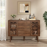 ARTPOWER 48" Hollow-Carved Accent Cabinet with Drawers, Retro Sideboard Buffet Cabinet with 3 Drawers and Storage Doors, Sideboard Credenzas for Living Room, Dining Room, Hallway ARTPOWER