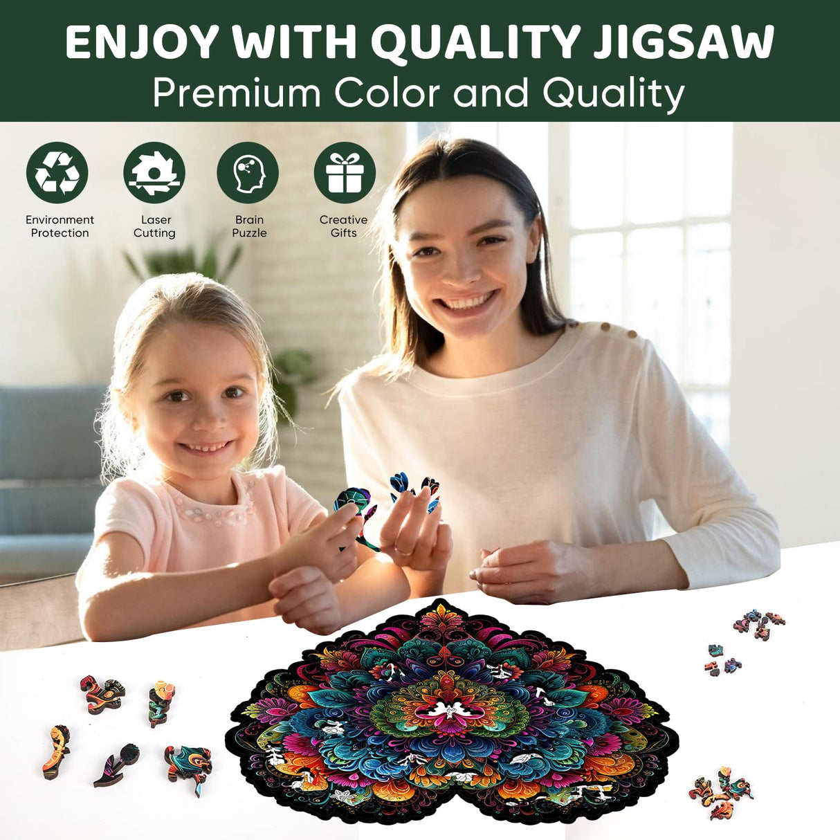 Ruikiyart Wooden Puzzles for Adults Lovers Mandala Heart Jigsaw Puzzles 500Pcs Unique Shapes Puzzles Great Gift for Adults and Couples on Valentine's Day,Women's Day,Thanksgiving 15.3x16.9 Inches Ruikiyart