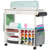 iVyne Craft Cart, Ultimate Organization & Storage Table for Cricut/Silhouette, Craft Table with Storage, Workstation for Accessories, iVyne Berry, Vinyl Rolls, and More - White iVyne