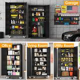 PAOFIN 75''H Metal Garage Storage Cabinet with Wheels,Steel File Cabinets with 2 Doors and 5 Adjustable Shelves for Home Office, Warehouse, Required Assembly,Black PAOFIN
