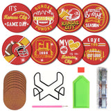 Bartogro 8 Pcs Diamond Painting Coaster Kits, DIY Football Diamond Art Coasters with Holder Sports Diamond Art Crafts Supplies for Kansas City Design Bartogro