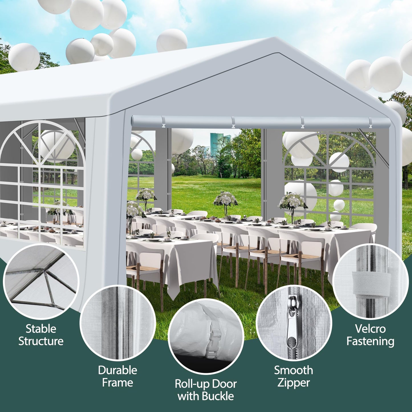 QZEN 20x30 ft Party Tent Heavy Duty Canopy Tent with Removable Sidewall & 4 Sand Bags, Outdoor Wedding Event Tents for Party (20' x 30') - WoodArtSupply