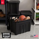 IRIS USA 31 Gallon Heavy Duty Storage Totes with Easy-Grip Handles, 4 Pack - Large Bins with Lids Garage Organizing Tubs, Durable Stackable Utility Containers, Made in USA - Black Iris Ohyama