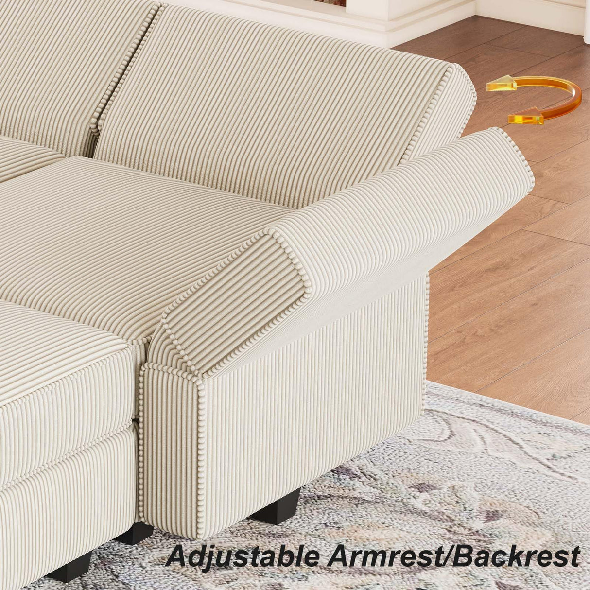 Belffin Modular Sectional Sofa with Storage Ottoman Seats, Corduroy Oversized Convertible Modular Sofa Bed Sectional Couch for Living Room, Beige Belffin