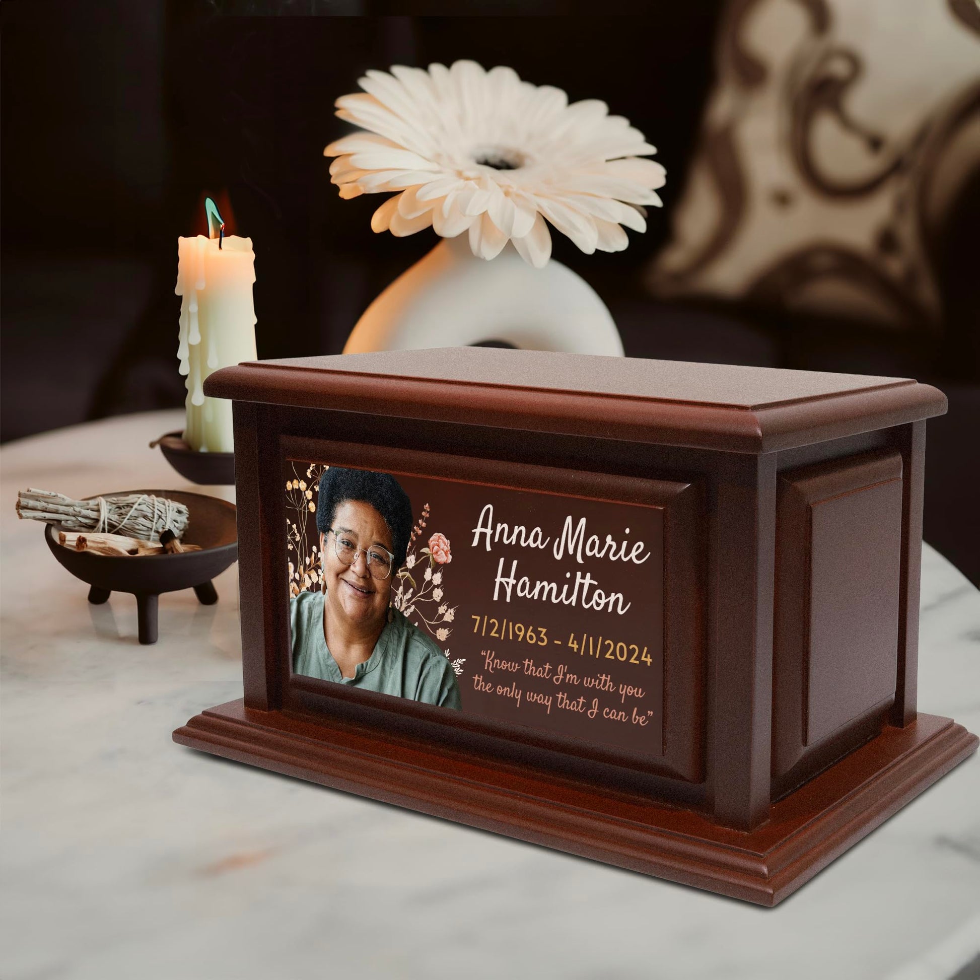 Personalized Solid Wood Human Urns for Ashes 250lbs, Custom Urn Box for Human Ashes, Large Burial and Cremation Urns for Ashes, Cherry Wood Color (Design 6) - WoodArtSupply