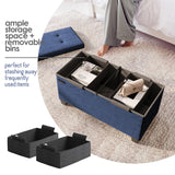 STORAGEBUD Storage Ottoman Bench with Bins, 30-in Storage Bench for Bedroom End of Bed, Folding Foot Rest Ottoman for Living Room Max 660lbs, Velvet Ottomans, Blue STORAGEBUD