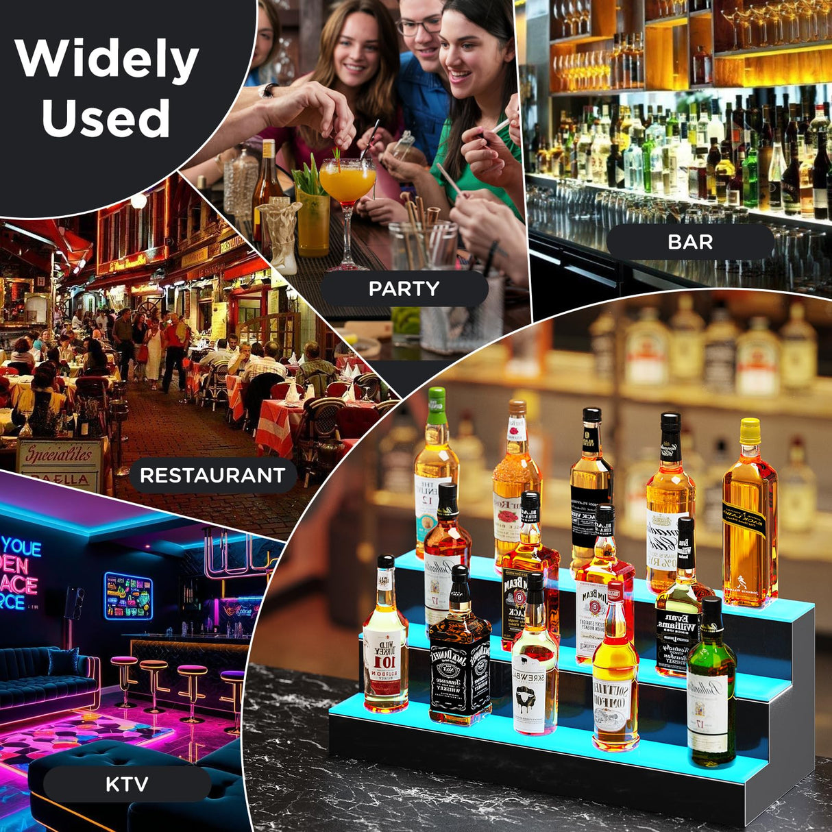 Dethan 1 Tier 24 Inch LED Lighted Liquor Bottle Display Shelf - Wine Racks with Multi-Color App & Wireless Remote Control, Adjustable Brightness & Sound Modes, Acrylic Bar Shelves for Home Bar Display Dethan