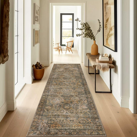 Bavni Runner Rug, Ultra-Thin Foldable Low Pile Rugs for Hallways Kitchen Bedroom, Machine Washable Non Slip Rubber Rugs Backing, Sound Absorbing Decorative Sage Rectangle 2x5 Rug Bavni
