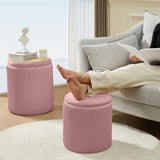 Chilihom Pink Ottoman with Storage Set of 2 Velvet Upholstered Round Vanity Stool Footrest for Makeup Multifunction Support 300lbs Modern Ottoman Coffee Table Padded Seat for Living Room&Bedroom Chilihom