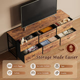 Huuger 63 Inch Long Dresser for Bedroom, Wide TV Stand for 55, 65, 70 Inch TV, 6 Drawer Dresser for Closet with Fabric Drawers, Storage Organizer for Bedroom, Entryway, Rustic Brown Huuger