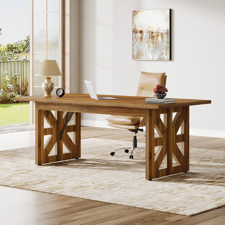 Tribesigns 62.4" Large Executive Desk, Farmhouse Computer Office Desk with Double Robust Pedestal, Rustic Wooden Study Writing Table Workstation for Home Office, Brown Tribesigns