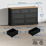 Cozy Castle 7 Drawer Dresser, Farmhouse Chest of Drawers for Bedroom, 54" Wide Dresser with Retro Metal Handles, Wood Drawer Organizer TV Stand for Living Room, Hallway (Black) Cozy Castle