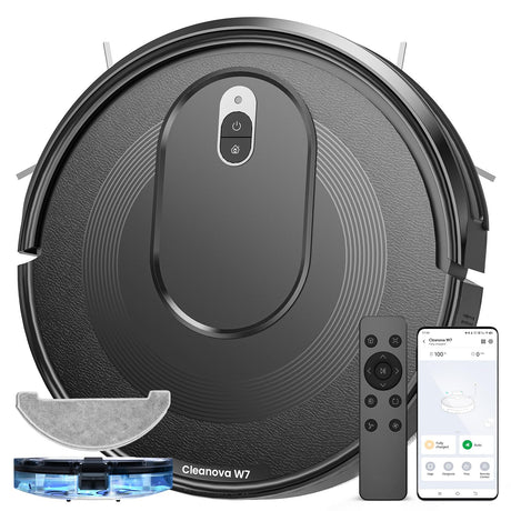 PSUK W7 Robot Vacuum and Mop Combo, Suction Port for Pet Hair, 2 in 1 Mopping Robotic Vacuum Cleaner with Watertank and Dustbin, Self-Charging, Slim, Max 120mins Runtime for Hard Floor (Black) PSUK