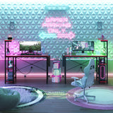 Bestier Gaming Desk with Power Outlets, 44 Inch Led Gamer Desk with 4 Tiers Reversible Shelves, PC Gaming Table with Headset Hook & Side Storage Bag for Bedroom (Black 3D Carbon Fiber) Bestier