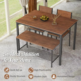 Giantex Dining Table Set for 4, 43" Kitchen Table and Chairs, Dining Bench with Metal Frame & Storage Rack, 4-Piece Modern Functional Desk Set for Dinette, Small Space, Apartment, Restaurant, Brown Giantex