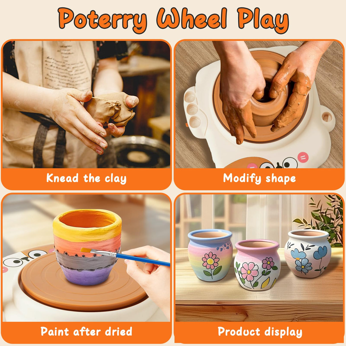 Pottery Wheel for Kids, Mini Pottery Studio with Art Supplies & Craft Kits, Complete Arts & Crafts Toys Set for Kids Ages 4-12+, Perfect Birthday Christmas Gift for Boys and Girls Instiwitt