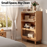 AQIMUELE Solid Wood Bookcase with Glass Doors, 3 Shelf Bookshelves and Bookcases, Mid Century Modern Bookshelf with Glass Doors, Kitchen Pantry Cabinet (Natural, 31.5" W) AQIMUELE