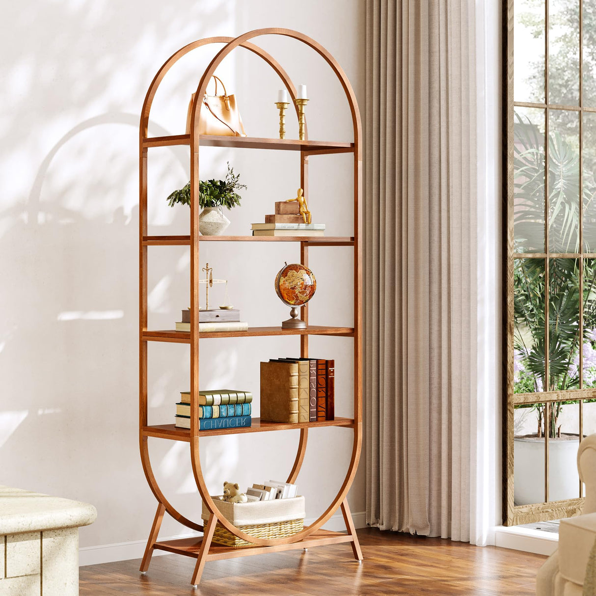 Tribesigns Bookshelf 5-Tier Arched Bookcase, 70.8" Tall Modern Open Book Shelves, Storage Shelves with Metal Frame, Freestanding Display Rack for Living Room, Bedroom, Office Tribesigns