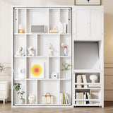 Merax Twin Size Rotating Wall Murphy Beds, Wood Folding Murphy Wall Bed with Bookshelf, Top Cabinet, Extendable Desk & Side Storage, White Merax