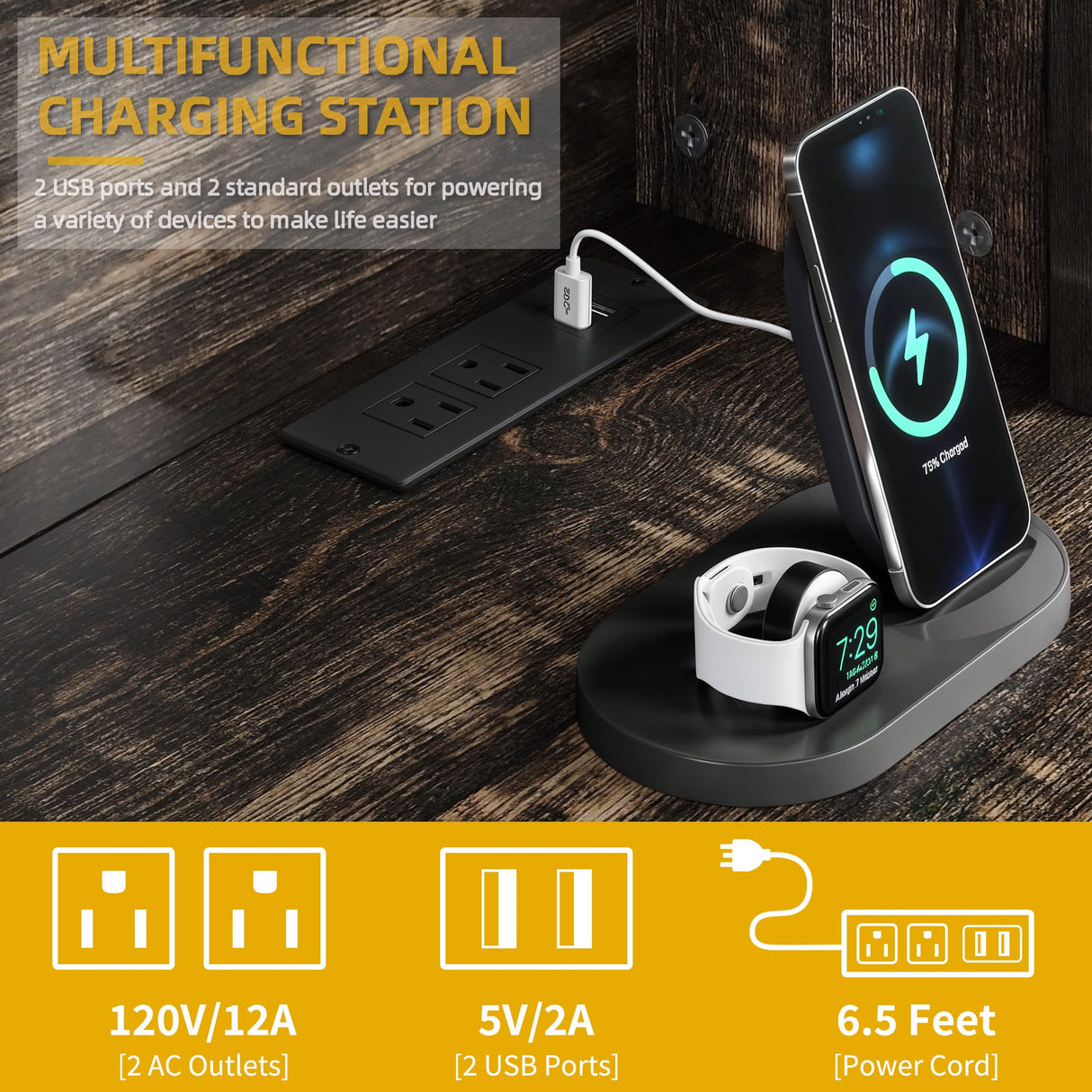 DWVO Kitchen Pantry Storage Cabinet with Tilt-Out Trash Can Fit 10 Gallon, Tall Farmhouse Kitchen Hutch Cabinets with Charging Station & Microwave Stand for Home Living Dining Room, Dark Rustic Oak DWVO