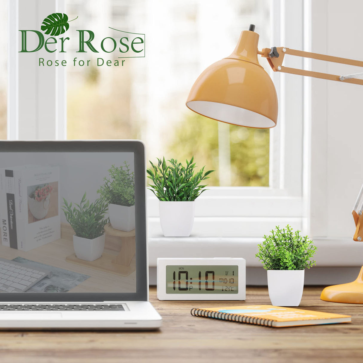 Der Rose 2 Pack Fake Plants Mini Artificial Greenery Potted Plants for Home Decor Indoor Office Table Room Farmhouse Der Rose
