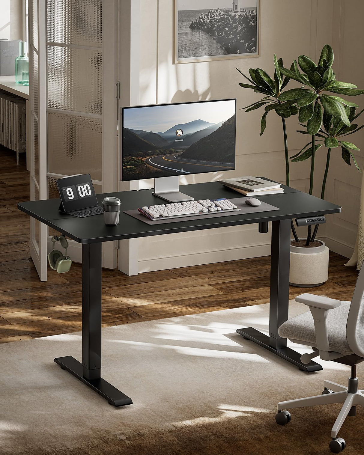 Marsail Electric Standing Desk, Adjustable Height Stand up Desk, 48 x 24 Inches Sit Stand Home Office Desk, Computer Desk, Black Marsail