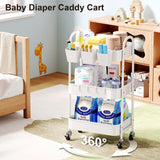 3 Tier Heavy Duty White Metal Rolling Cart with Lockable Wheels, Three Tier Roller Book Snack Cart, Utility Storage Organizer Carts for Kitchen, Bathroom, Garage, Baby Diaper, Craft, Art, Teacher Recximi