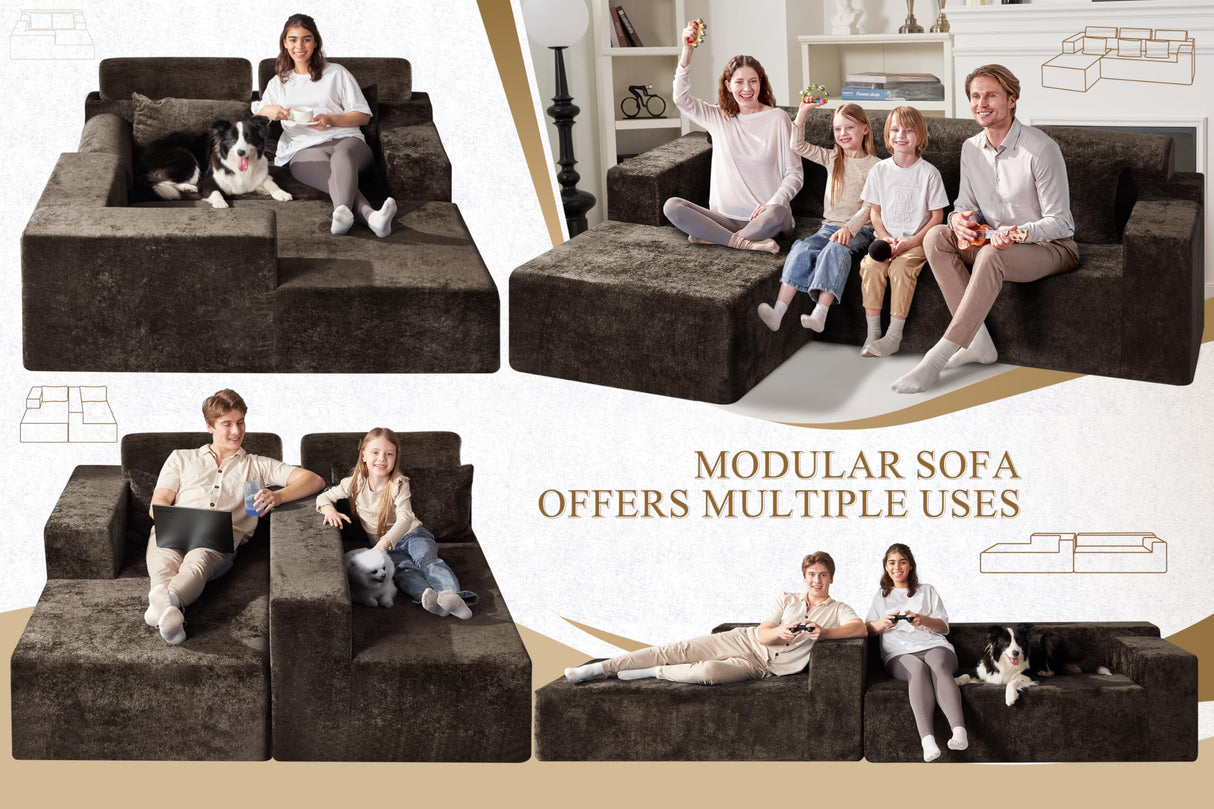 HABUTWAY 105" L-Shape Modular Sectional Sofa Couch for Living Room,No Assembly Required,Modular Comfy Sofa with Deep Seat for Living Room Bedroom,Luxury Distressed Velvet(Left,Yellow Brown) HABUTWAY