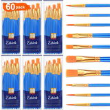 ESRICH Acrylic Brush Set, 6Packs/ 60Pcs Nylon Hair Miniature Paint Brushes, for Acrylic Painting, Face, Body and Watercolor Painting Artist Professional Painting Brushes Set, Blue ESRICH