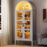 GarveeHome 70" Tall Arched Kitchen Pantry Cabinet with LED Lights, Modern Wood Arched Bookshelf with Glass Doors & Adjustable Shelves, Elegant Display Cabinet for Kitchen, Dining Room, Living Room GarveeHome