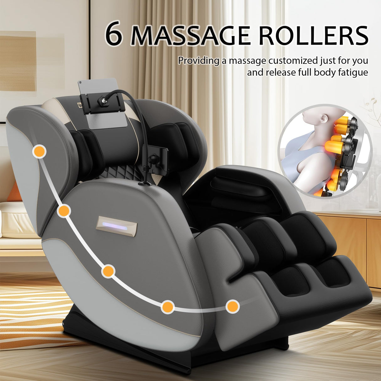 Massage Chair Full Body, Zero Gravity Massage Chair with Auto Modes, Airbag Massage, 6 Fix Point Rollers, Foot Massage, Heating, Touch Screen Controller, Gray Home Relaxation Recliner with Massage Msutree