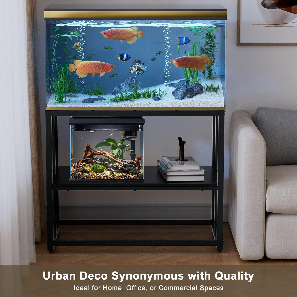 Urban Deco 40 Gallon Fish Tank Stand 660LBS Capacity For Aquarium Stand Metal Fish Tank Stand 38.2"x18.5"x29.5" Dual-Layer Design Terrarium Stand Ideal for Home and Office Urban Deco
