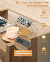 SICOTAS Night Stand Set of 2 Nightstands - Rattan Bed Side Table with Type-C Charging Station, Drawer Storage End Table - Boho Bedside Stand Night Stands for Bedroom - Natural Oak SICOTAS